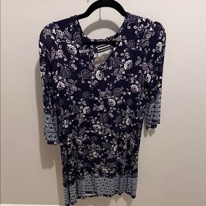 Skies Are Blue Navy and White Floral Dress